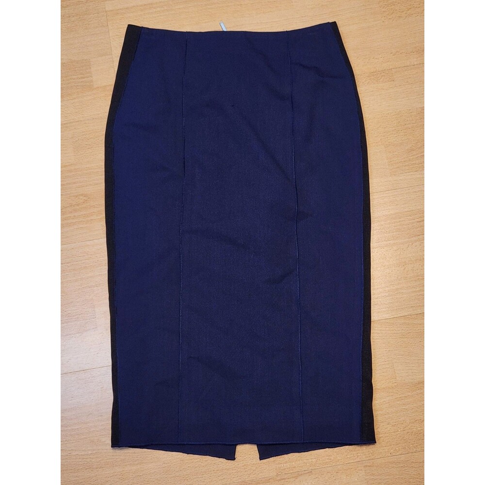 Women's Amanda Wakeley Black & Blue Full Zip Pencil Skirt Size 4 Portugal Stripe